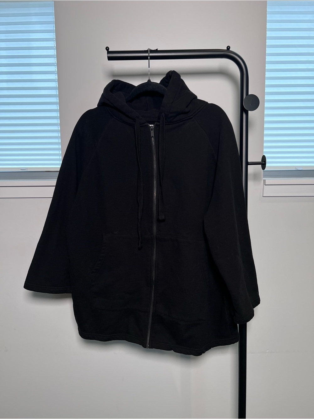 Oak + Fort Black Baggy Crop Sleeve Zip Up Hoodie